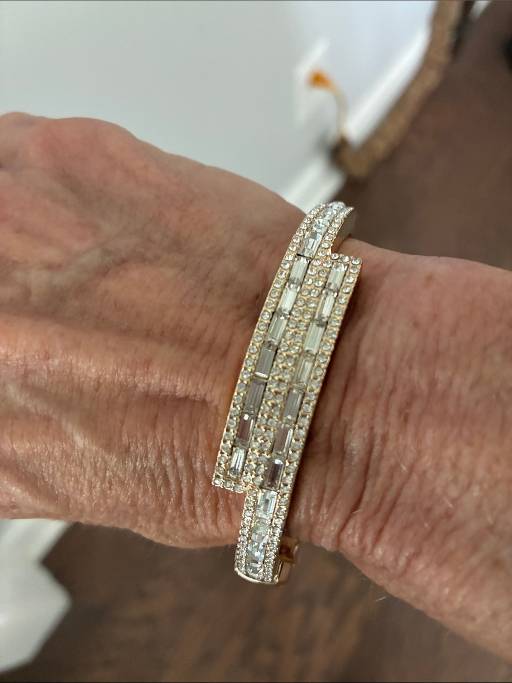 Park Lane ‘Aria’ Gold Crystal Baguette Open Cuff Bracelet